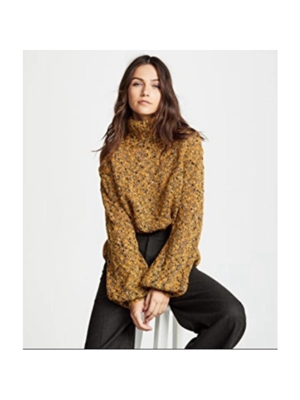 A.L.C. Med Yellow & Black Sumner Wool Blend Chunky Oversized Turtleneck Sweater